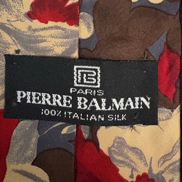 PIERRE BALMAIN Silk Tie FRANCE Navy Blue Red Floral Classic - Picture 4 of 6